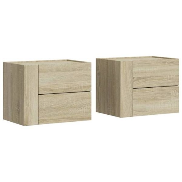 Sæt med 2 væghængte natborde med to skuffer 45 x 30 x 35 cm ingeniørtræ i eg farve DEC036073 kastanj
