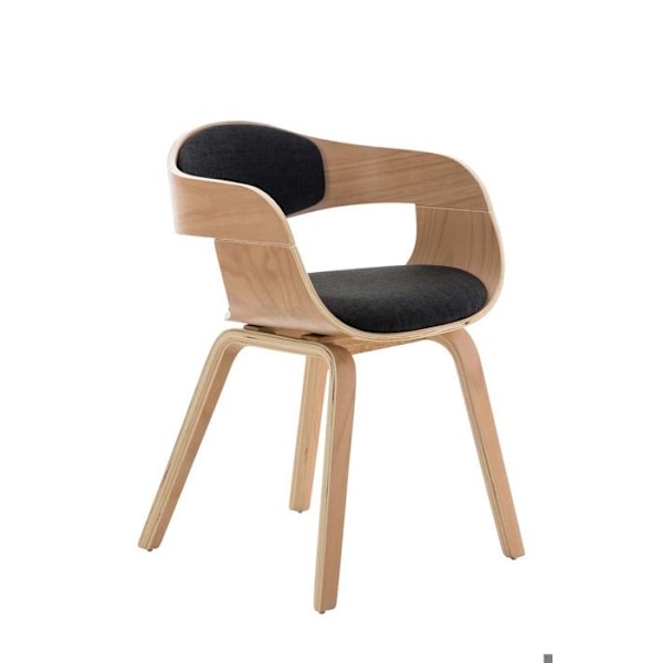 Toimistotuoli ilman pyöriä, vieraalle, kankaan ja puun retro design ja mukavuus, luonnollinen ja tummanharmaa.