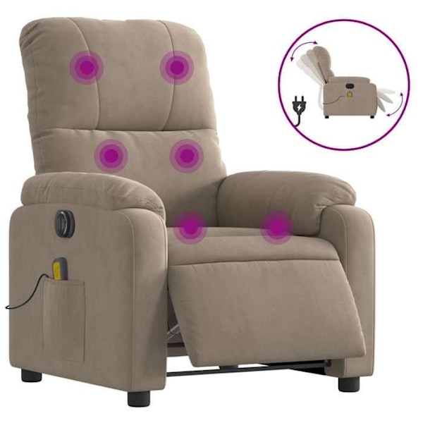 Afslapningsstol med massagefunktion og hvilestilling, 6 massagepunkter i taupe stof DEC027859 Mol