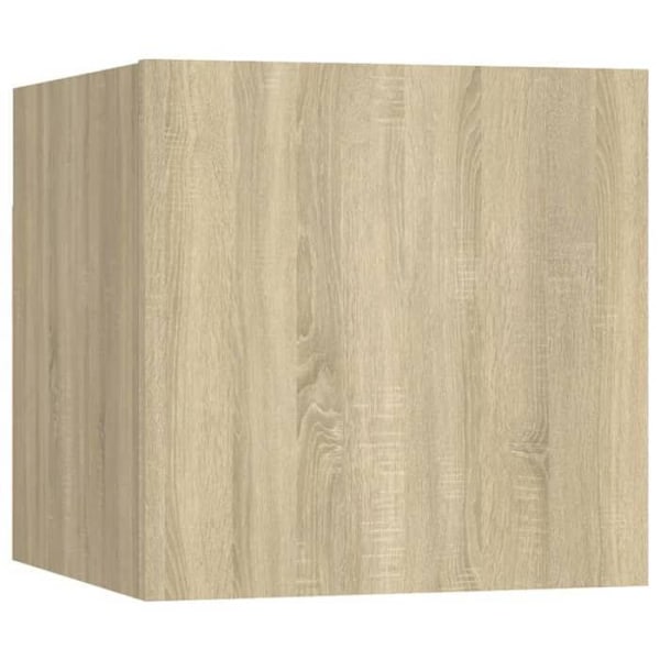 Sæt af 2 natborde med skab med dør 30,5 x 30 x 30 cm ingeniørtræ farve eg DEC035867 kastanj