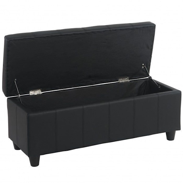 Bænk med opbevaringskiste i sort syntetisk materiale 112 x 45 x 45