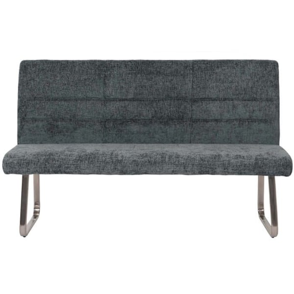 Sæt med 2 spisestuestole + 160 cm bænkbord i børstet rustfrit stål, stof af chenille i blågrøn 04_0008277 Blå