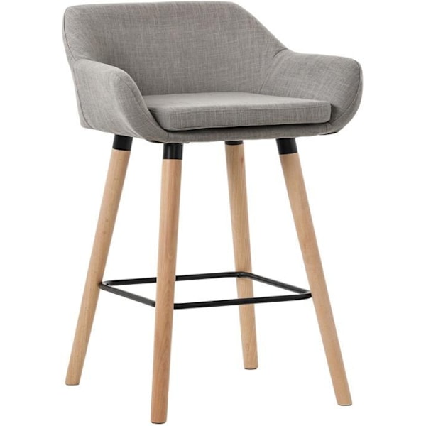 Barstol lounge x1 skandinavisk design sittdyna i grått ben i trä fotstöd i metall 10_0004917 kastanj