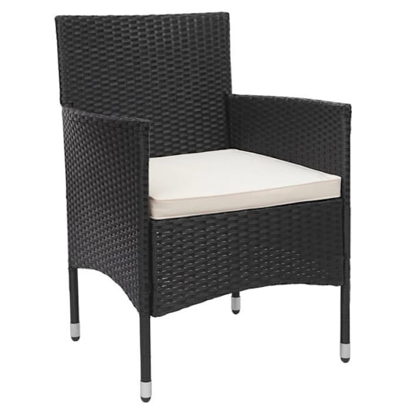 Salon til balkon have i sort polyrotin, sofa, stole, bord, creme puder