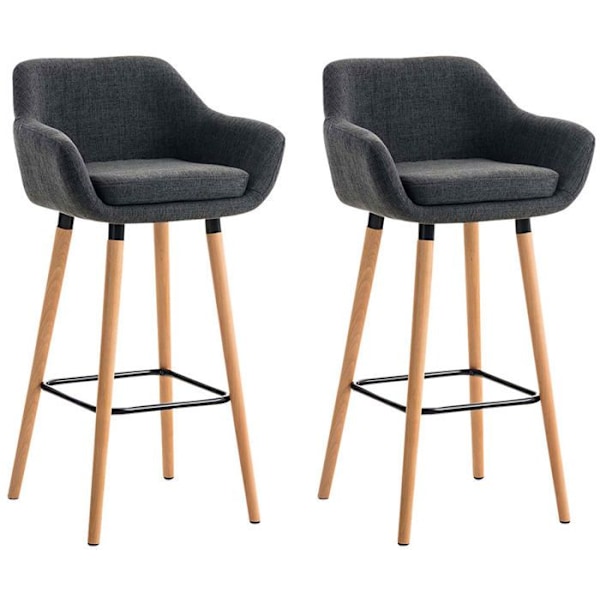 Barstolar - Design - Set om 2 - Mörkgrått tyg - Armstöd - Metallfotstöd Mörkgrå