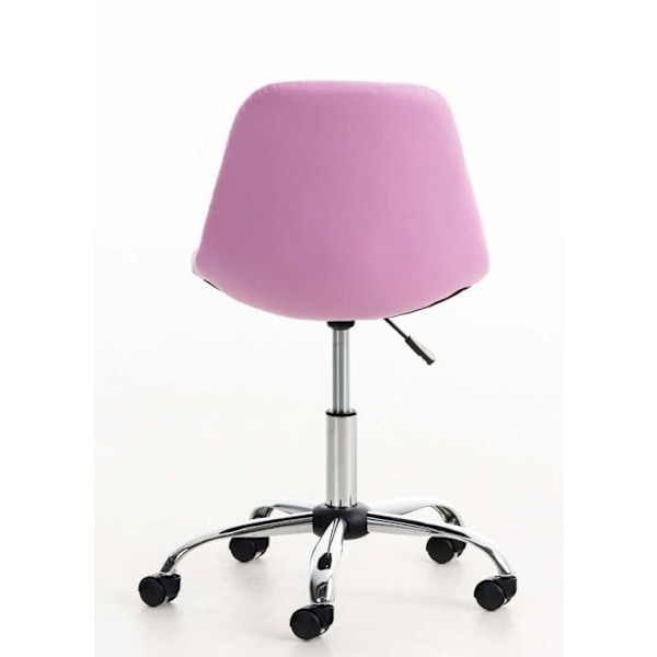 Rosa PVC og krom metal justerbar højde kontorstol taburet med hjul 10_0002491 Metall