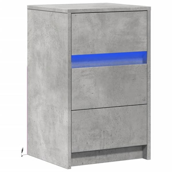 Yöpöytä LED-valoilla 38 x 34 x 61 cm laatikoilla ja harmaasta rakennuspuusta DEC032805 kastanj
