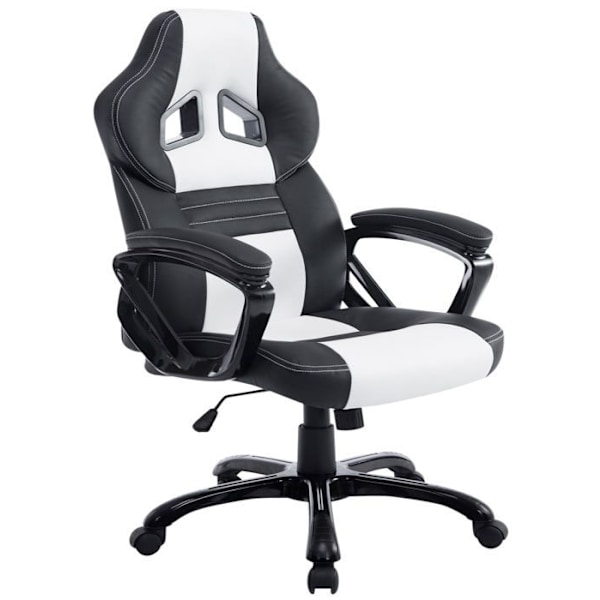 Gaming kontorstol med hjul, vippefunktion i sort/hvid PVC og plast 10_0002594 Vit