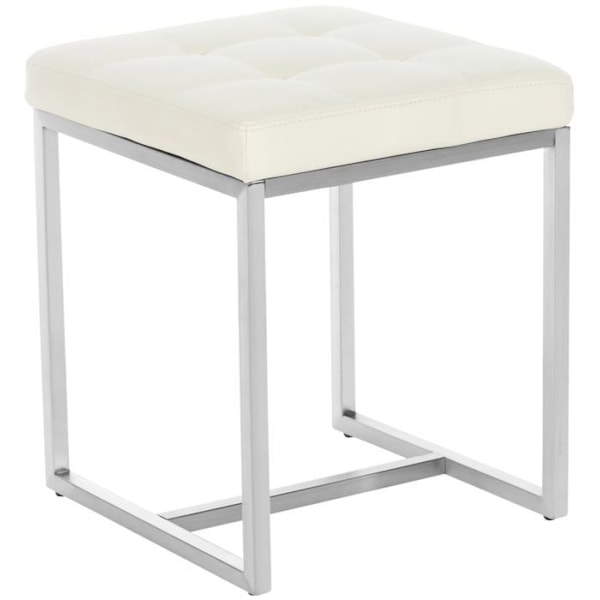 Taburet lavt fodskammel pouf x1 firkantet i PVC creme og rustfrit stål 10_0005506 Grädde