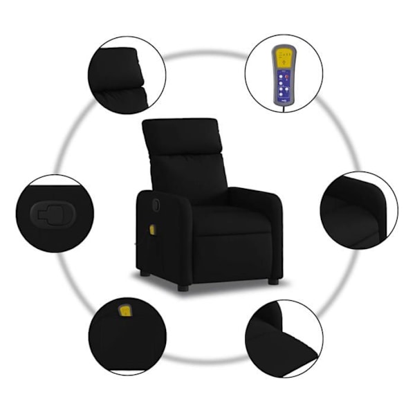 TV-relaksointituoli, hierontatoiminto, kallistettava, 6 hierontapistettä, mustaa kangasta DEC027071 Svart
