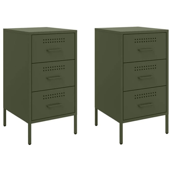 Set av 2 sängbord med 3 lådor 36 x 39 x 68 cm grön stål DEC035773 Grön