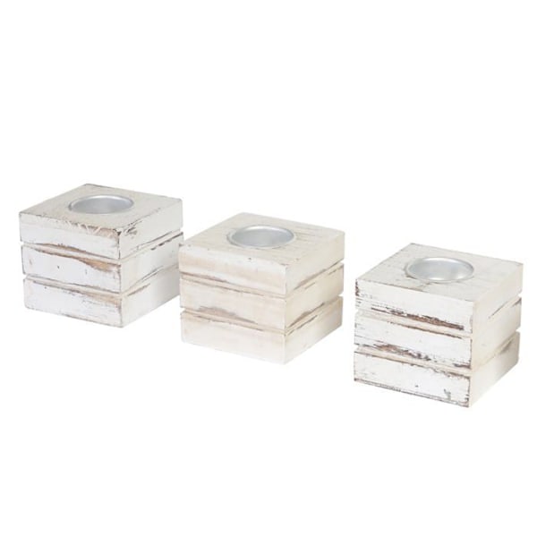Paket med 3 vintage vita träljuslyktor, ljus ingår ej 04_0003003 Vit