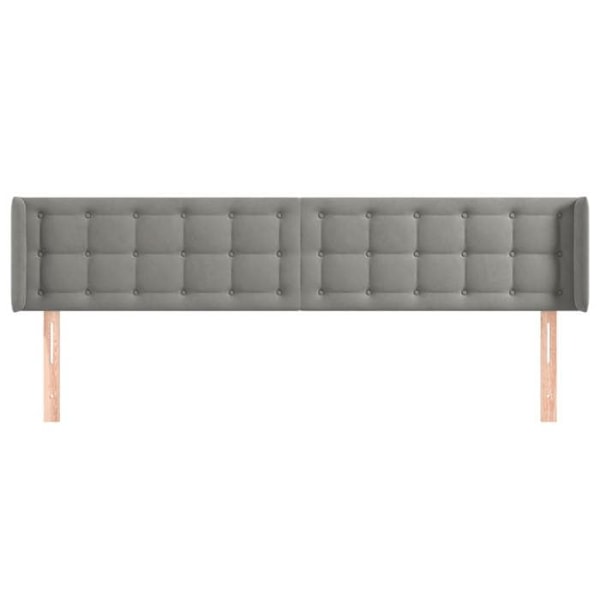 Hovedgærde til soveværelse, polstret sengemøbel med sidekant 203 x 16 x 78/88 cm, lys grå fløjl.