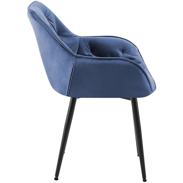 Sæt med 2 spisebordsstole med dekorative syninger i blåt velour og sorte metalben 0_0001664 Blå