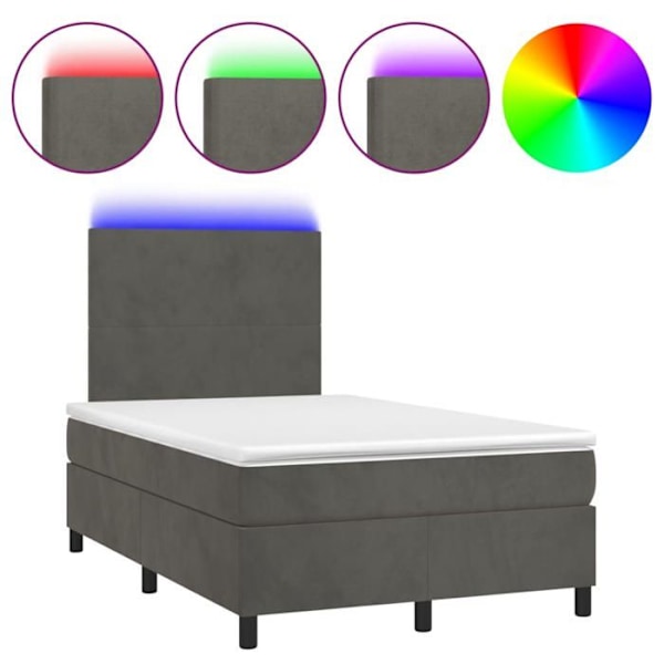 LED-patjasetti, jossa on silkki pääty, patja ja petauspatja, 120 x 200, tummanharmaa samettikangas