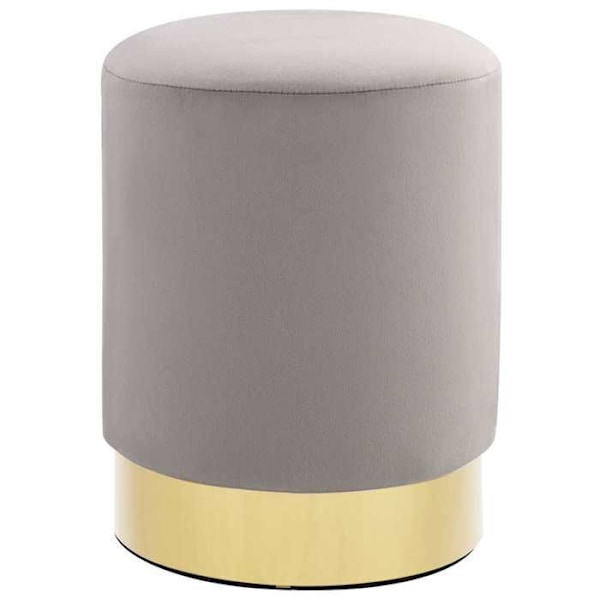 Taburett sitt puff fotpall i ljusgrå sammet med guldfärgad metallplatta DEC026358 Grå
