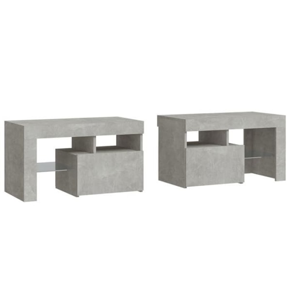 Set av 2 sängbord med LED-lampor, förvaringsfack med dörr 70 x 36,5 x 40 cm ingenjörsträ grå DEC03530 kastanj
