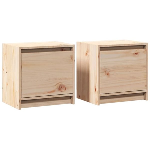 Sæt med 2 natborde med rum med dør 40 x 30,5 x 40 cm ubehandlet fyrretræ DEC034754 kastanj