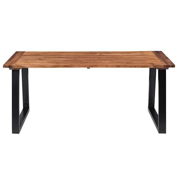 Bordplade til spiseplads i industriel design 180 x 90 cm massiv akacietræ med oliefinish og metal DEC036778 kastanj
