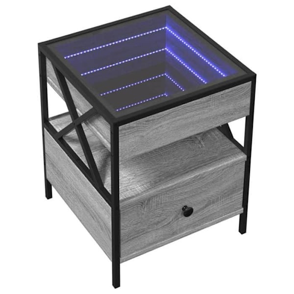 Natskab med LED-spejl og skuffe 40 x 40 x 51 cm ingeniørtræ grå glas og stål DEC033166 kastanj