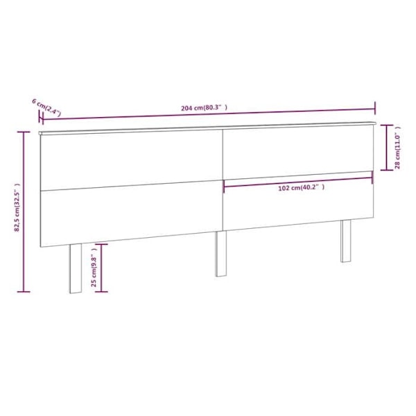 Sänggavel tillbehör sovrum möbler 204 x 6 x 82,5 svart furu