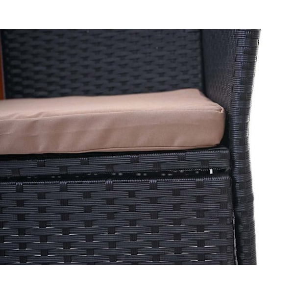 Banc i polyrotin med bord, stole og haveretter 132 sort, cremefarvet pude