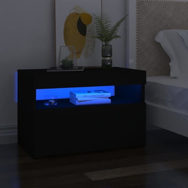 Sæt med 2 natborde med LED-lys, opbevaringsrum 60 x 35 x 40 cm, sort ingeniørtræ DEC035941 kastanj