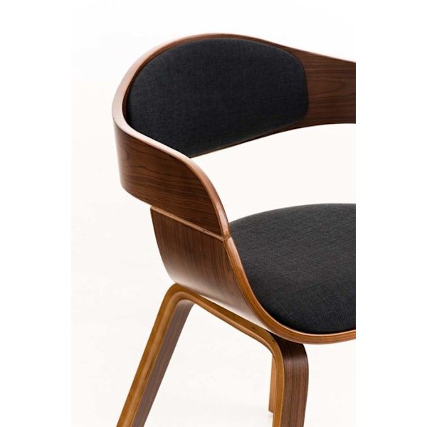 Kontorstol uden hjul visitor i stof og træ med retro design og maksimal komfort sort valnød