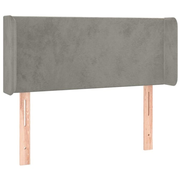 Sängynpääty lisävaruste makuuhuoneeseen huonekalu, jossa on sivureuna 93 x 16 x 78/88 vaaleanharmaa sametti.
