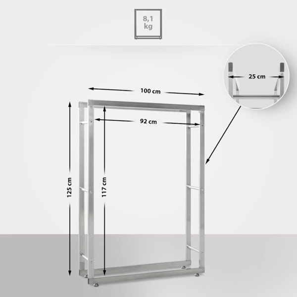 Range bûches hylde støtte træ til pejs 125x100x25 cm i rustfrit stål 10_0003547 kastanj