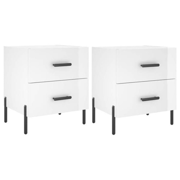 Sæt med 2 natborde med to skuffer 40 x 35 x 47,5 cm hvidt ingeniørtræ og jern DEC034989 Vit