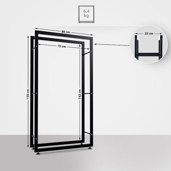 Lämmityspuupino hyllytuki takkapuulle 150x80x25 cm musta metalli 10_0003560 kastanj