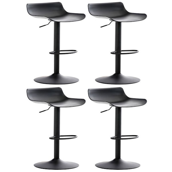 Barstole x4 med fodstøtte, højdejusterbart, moderne design i sort plastik og sort metal 10_0004498 Metall