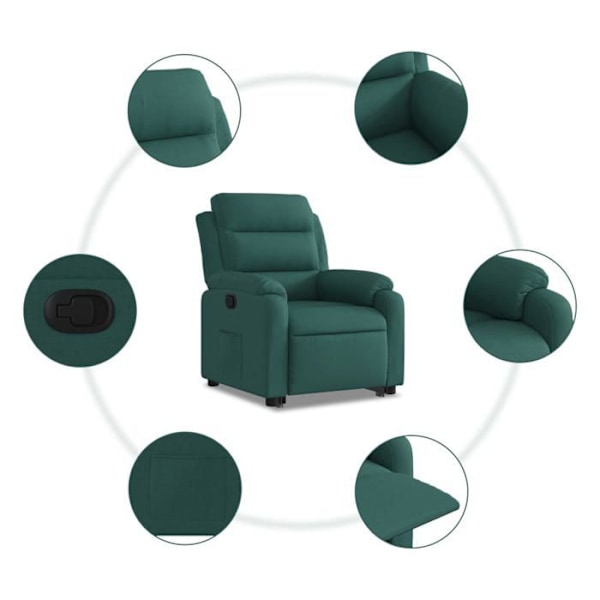 Fauteuil relax TV med komfortabel polstring og elektrisk løftefunktion i mørkegrønt stof DEC028230 Guld
