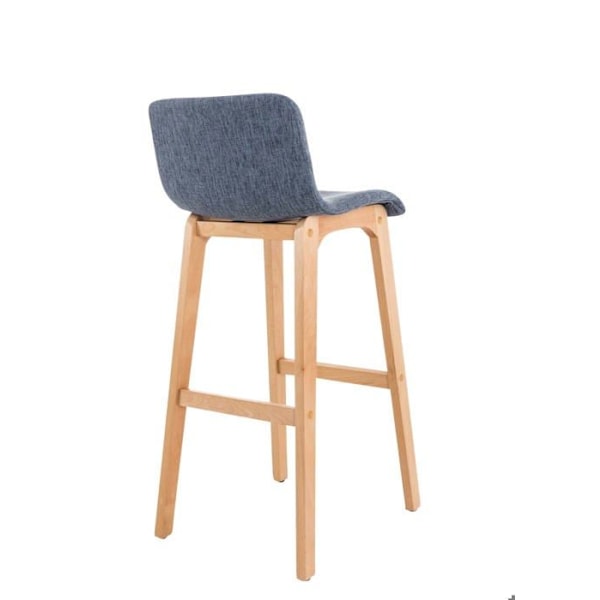 Barstol x1 moderne design i blåt stof, stabilt understel med 4 ben i lyst træ 10_0004970 Blå