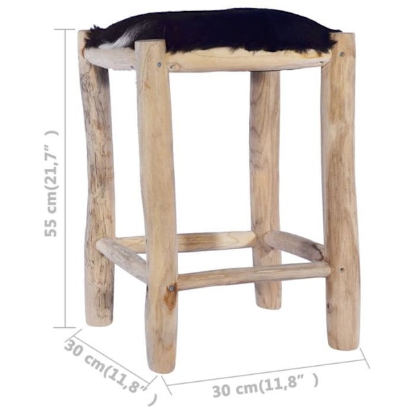 55 cm korkea nahka- ja teak-puu taburetti DEC029470 kastanj