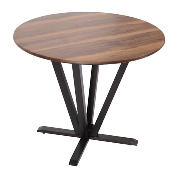 Bistrobord spisebord i træ og HPL, diameter 92 cm, udseende som sheshammel. 04_0008527 kastanj