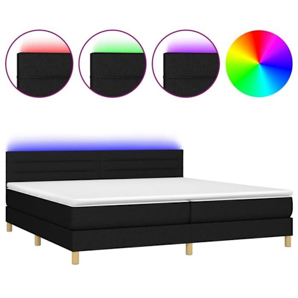 Sengramme - TDL - 200x200 cm - Sort stof - LED - Polstret bund Svart