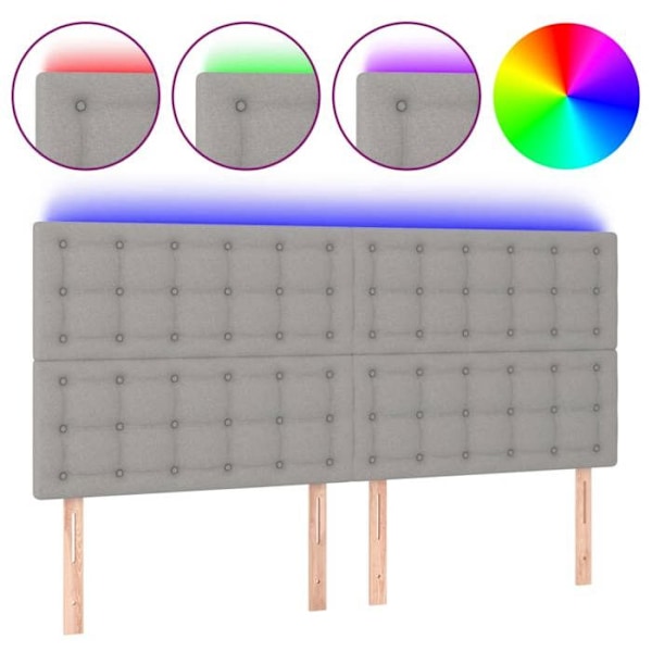 Hovedgærde til soveværelse med LED-møbler 200 x 5 x 118/128 cm lys gråt stof TDL0201325 Grå