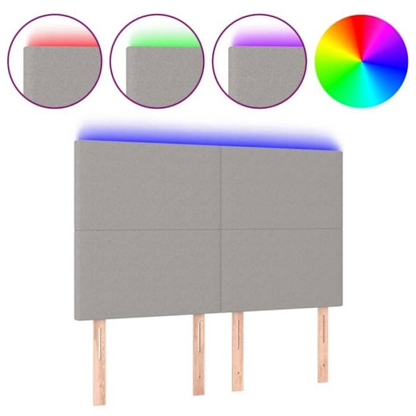 Hovedgærdet til seng med LED-møbel i soveværelse 144 x 5 x 118/128 lys grå stof
