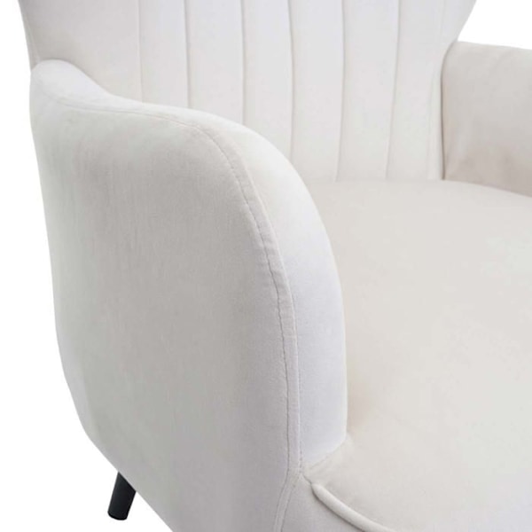 Cocktail lang stol, polstret stol med høj ryg i creme/beige velour, dekorative sømme 04_0006389 Beige