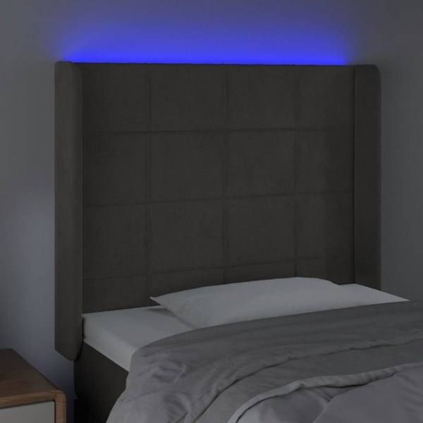 Hovedgærde til soveværelse møbel med LED 103 x 16 x 118/128 cm mørkegrå fløjl TDL0201179