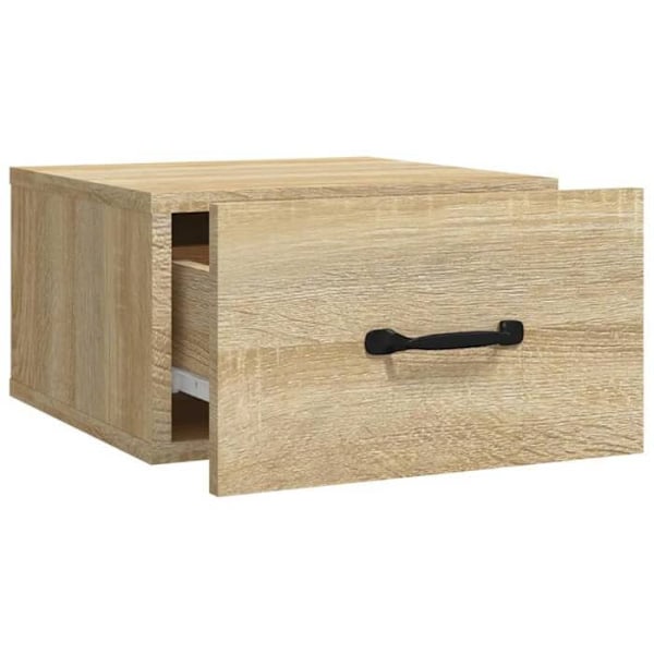 Sæt med 2 væghængte natborde med skuffe 35 x 35 x 20 cm ingeniørtræ i egetræ farve DEC036069 kastanj