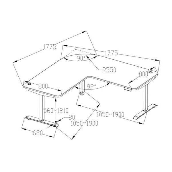Hjørne skrivebord med elektrisk højdejustering 178 x 178 cm HDF hvid sort 04_0006024 Vit