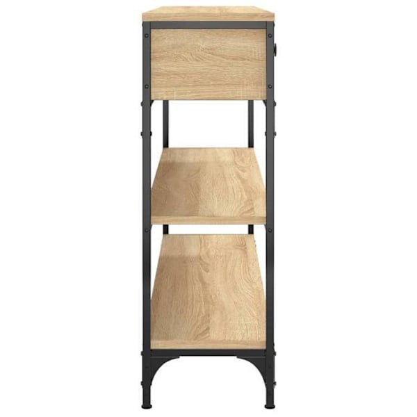 Funktionsdygtig og stilfuld konsolbord med skuffer og hylder 100 x 25 x 75 cm ingeniørtræ og metal DEC031899 kastanj