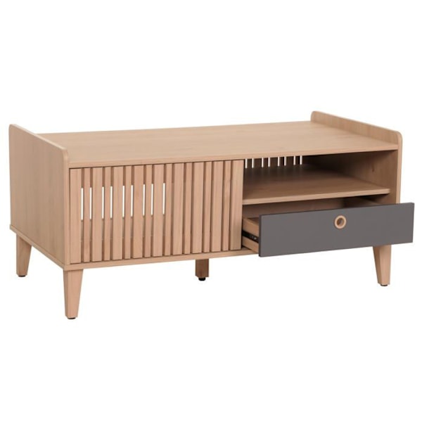 Sublim sofa bord med 2 opbevaringsrum og 1 skuffe i mangotræ 52 x 114 x 59 cm beige skuffe grå 04_0008455 Beige