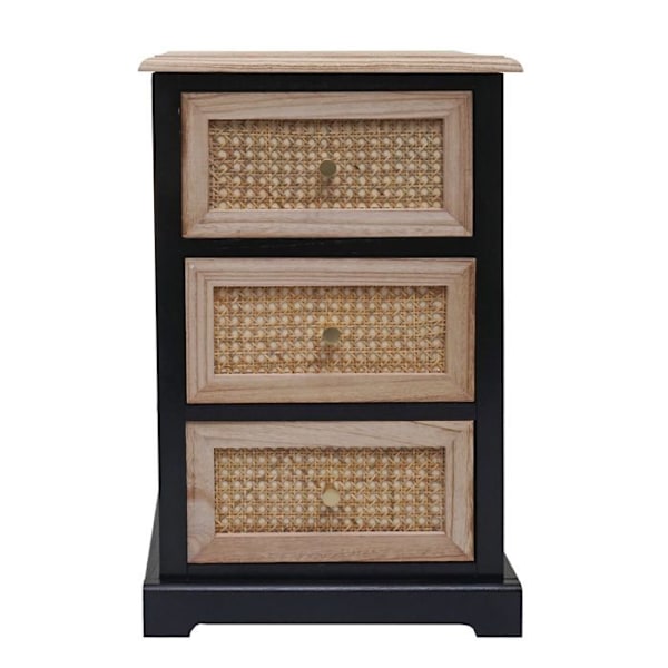 Kommodesk med opbevaringsplads og 3 skuffer i sort træ og rattan 63x40x28 cm 04_0006510 kastanj