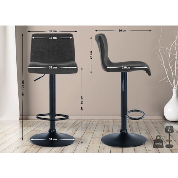 Barstool x1 yksinkertainen muotoilu, harmaat kankaiset jalkatuet, mustat metallijalat 10_0004557 Grå