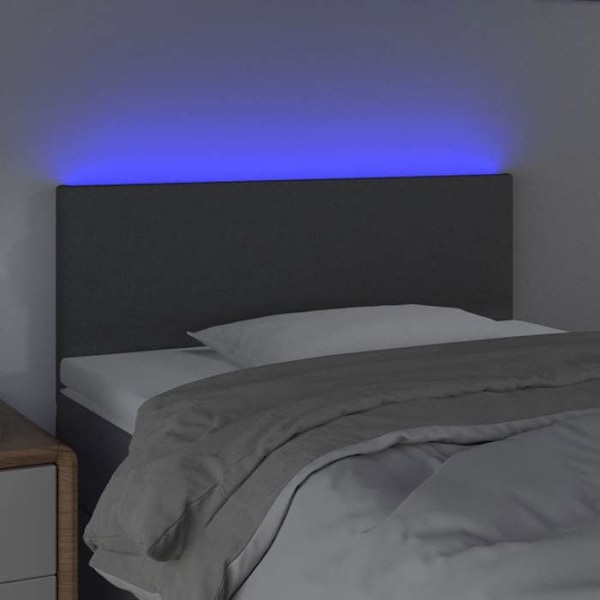 Hovedgærde til seng til soveværelse møbel med LED 90 x 5 x 78/88 mørkegrå stof Mörkgrå