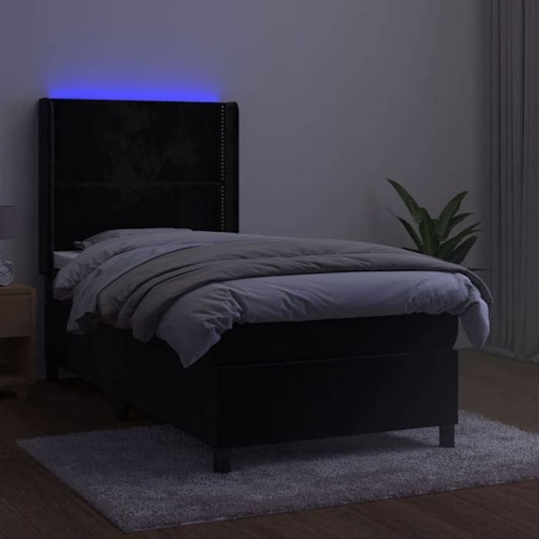 LED-sengramme med hovedgærde madras 100x200 cm sort fløjlsstof TDL0209323 Svart